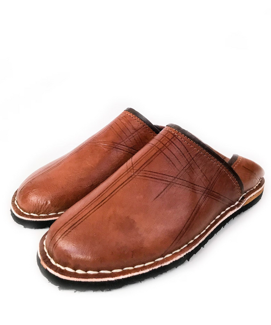 Brown Comfortable Babouche Moroccan Handmade Slippers, Men Leather Babouche, Moroccan Shoes, Natural leather Brown, Men slippers